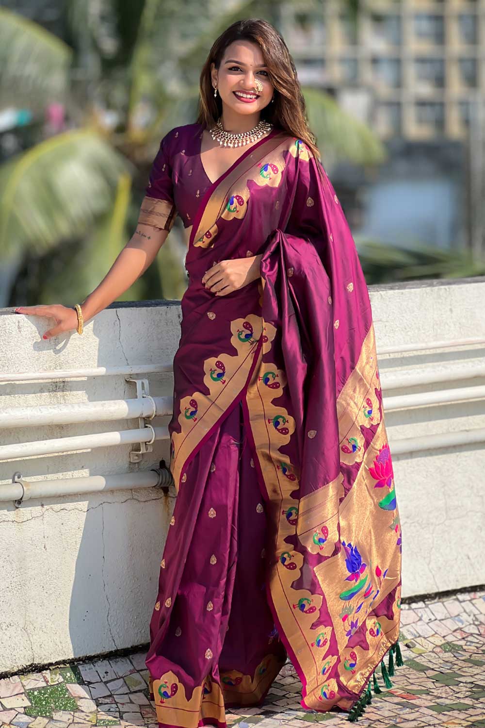 Blazing Magenta Color Weaving Work Paithani Silk Saree | Buy Online India