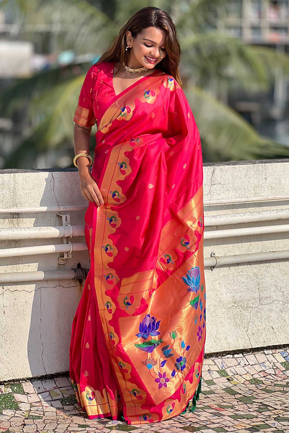Red Color Weaving Work Glamorous Paithani Silk Saree | Buy Online India