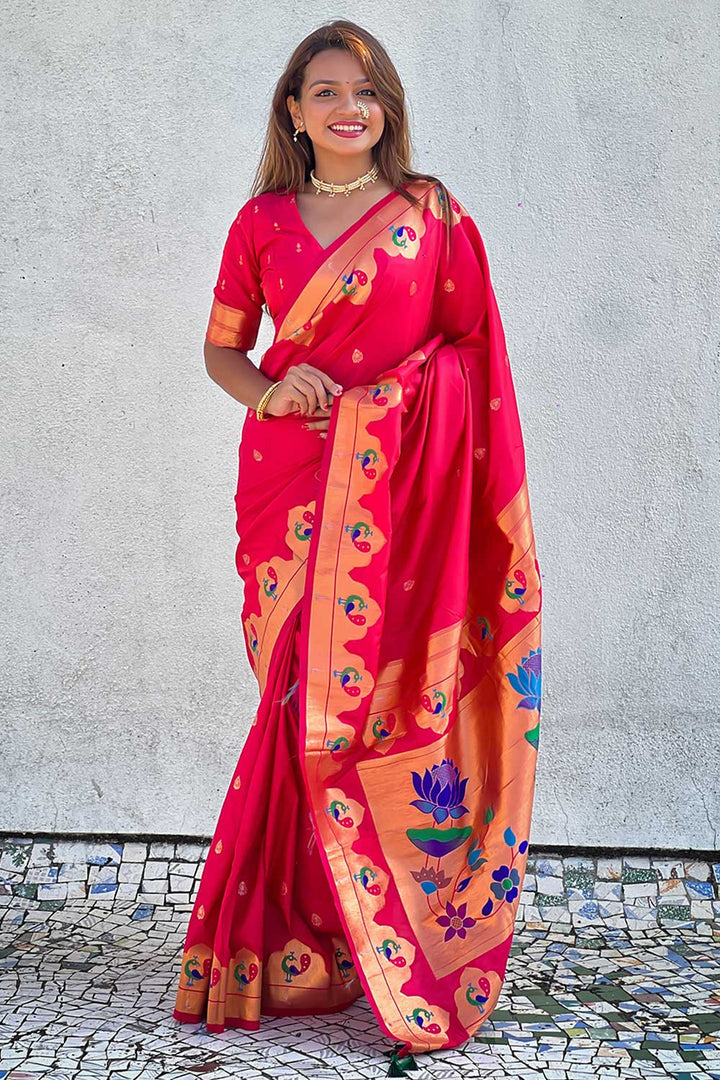 Red Color Weaving Work Glamorous Paithani Silk Saree | Buy Online India