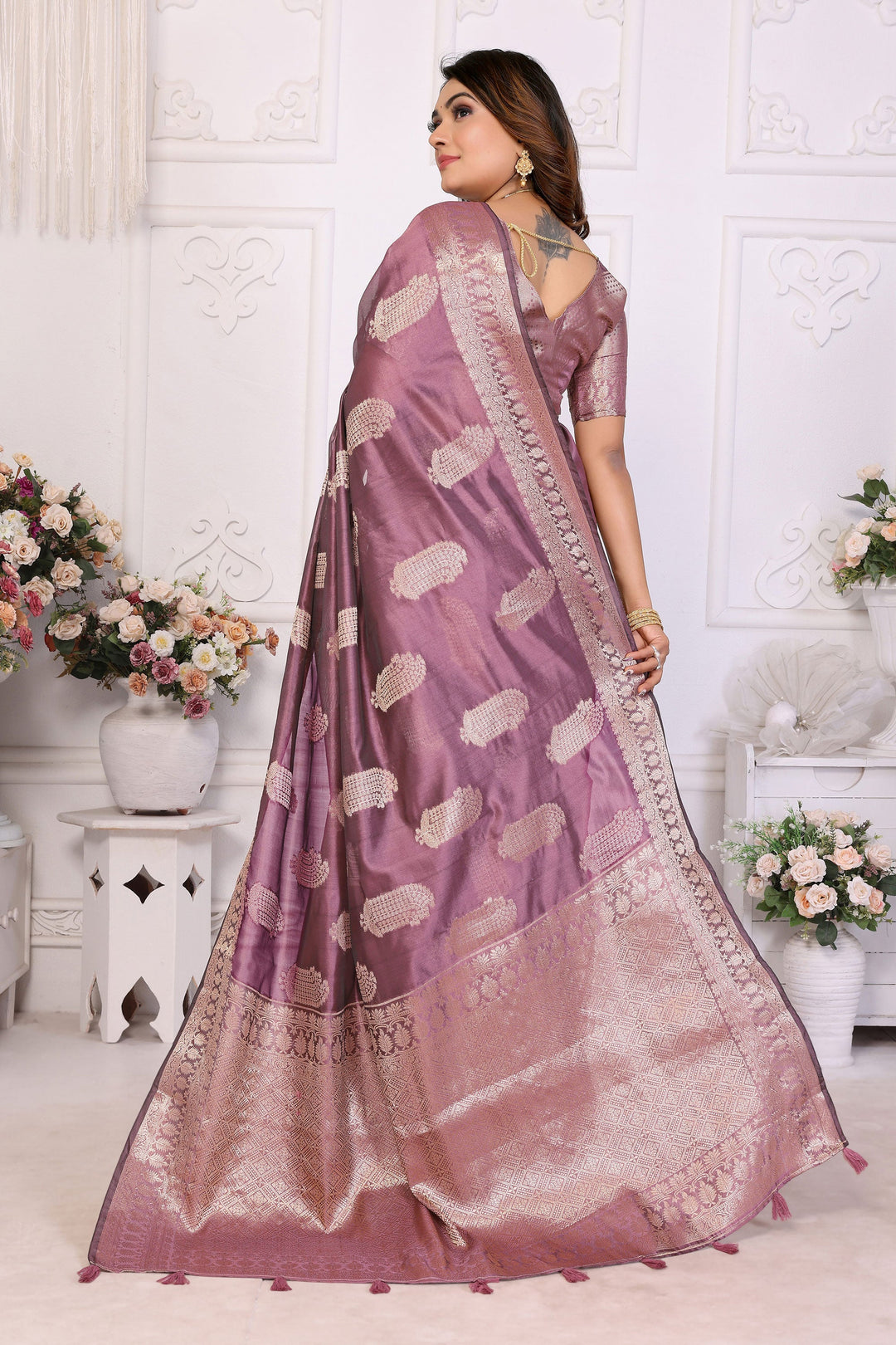 Radiance Lavender Function Wear Organza Zari Weaving Saree | Buy Online India