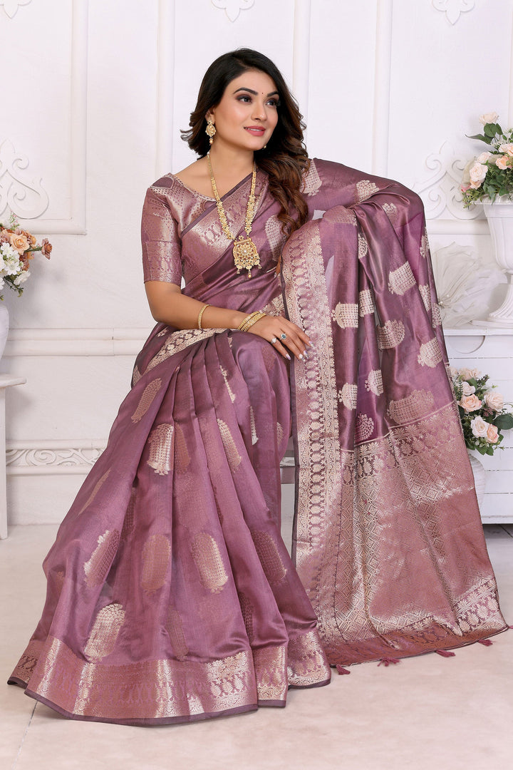Radiance Lavender Function Wear Organza Zari Weaving Saree | Buy Online India