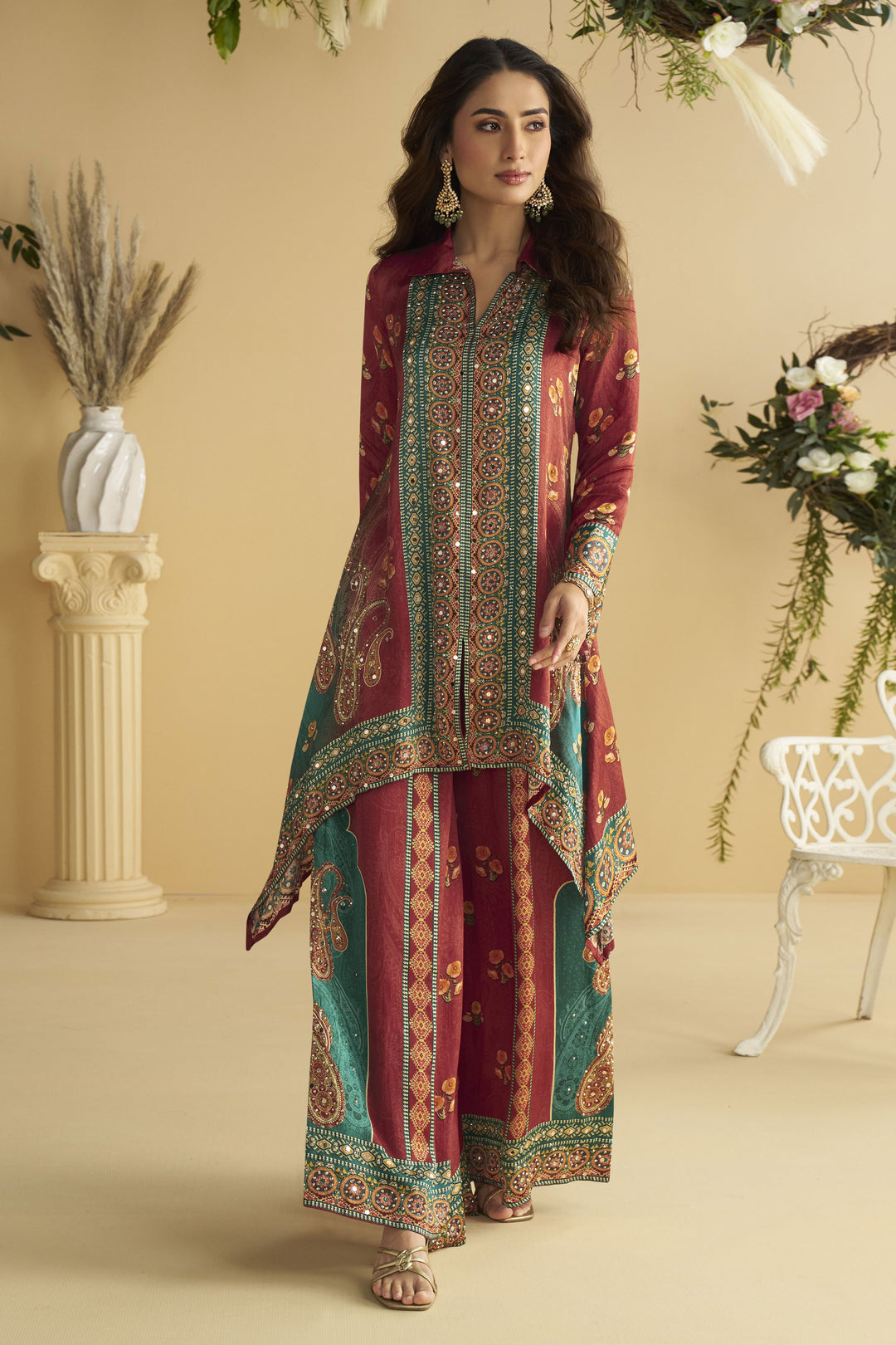 Tempting Crepe Fabric Maroon Color Readymade Co-ord Set | Buy Online India