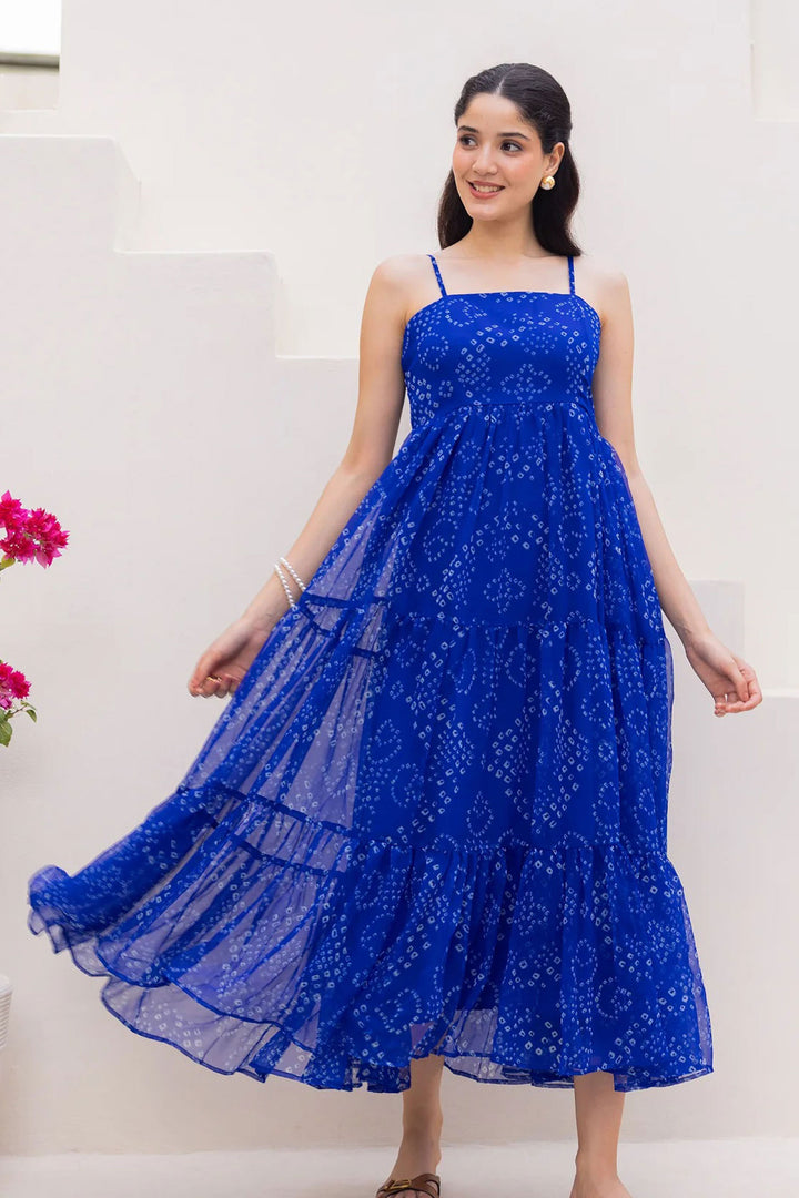 Awesome Blue Color Readymade Georgetta Gown | Buy Online India