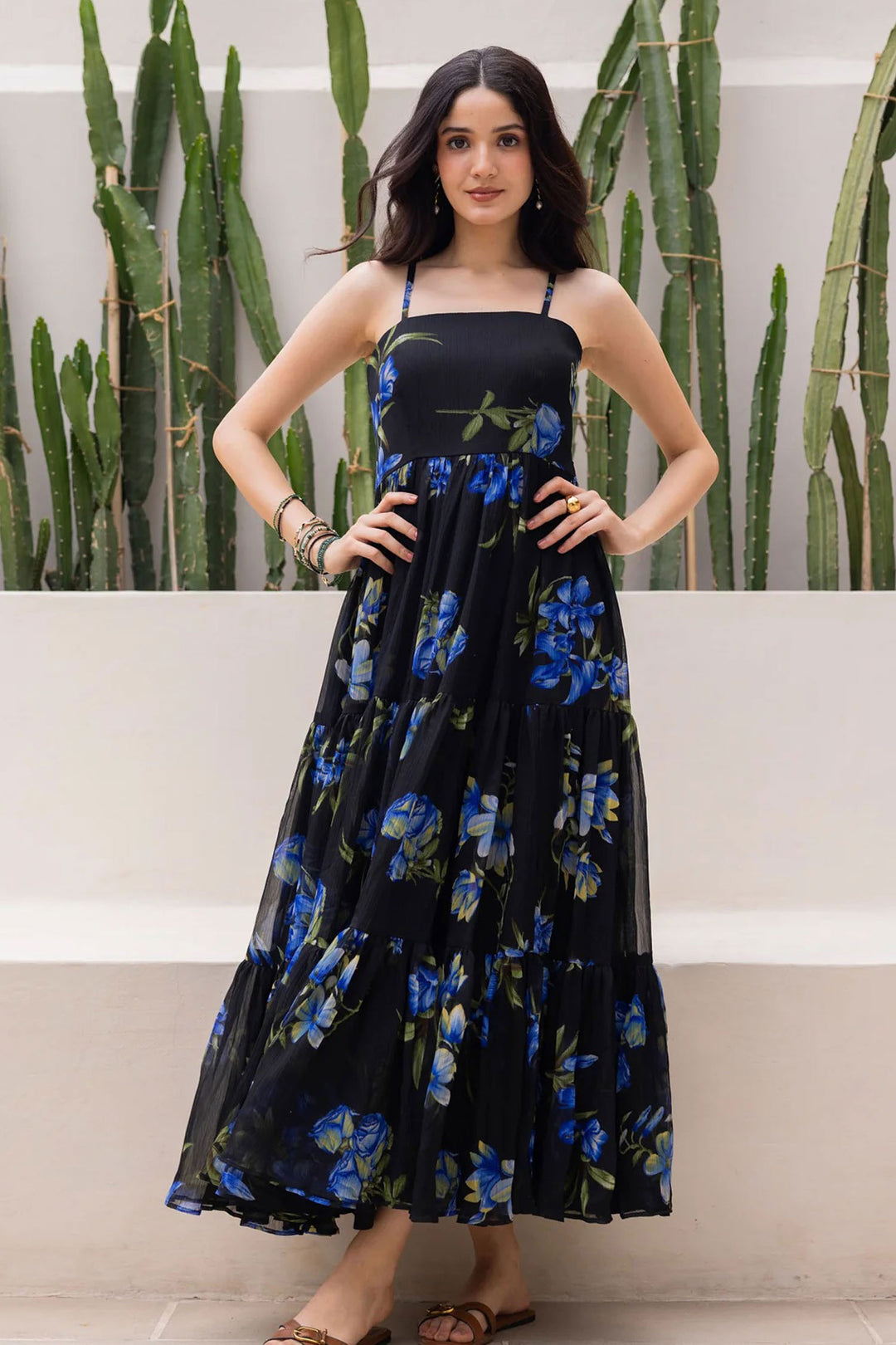 Tempting Black Color Readymade Georgetta Gown | Buy Online India