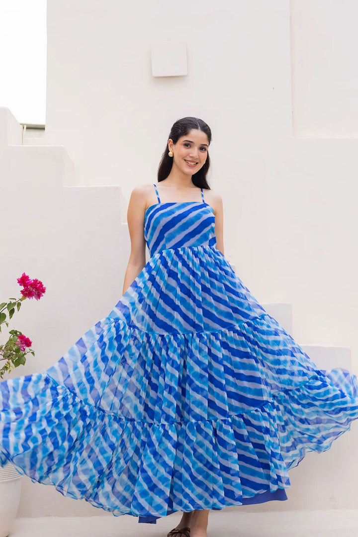 Engaging Sky Blue Color Readymade Georgetta Gown | Buy Online India