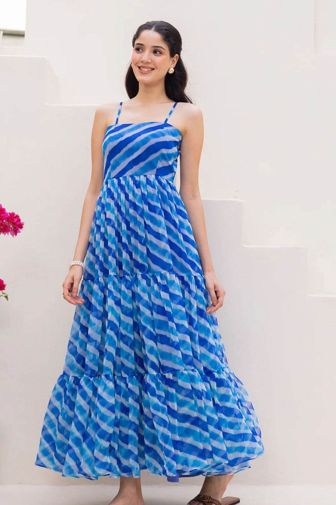 Engaging Sky Blue Color Readymade Georgetta Gown | Buy Online India