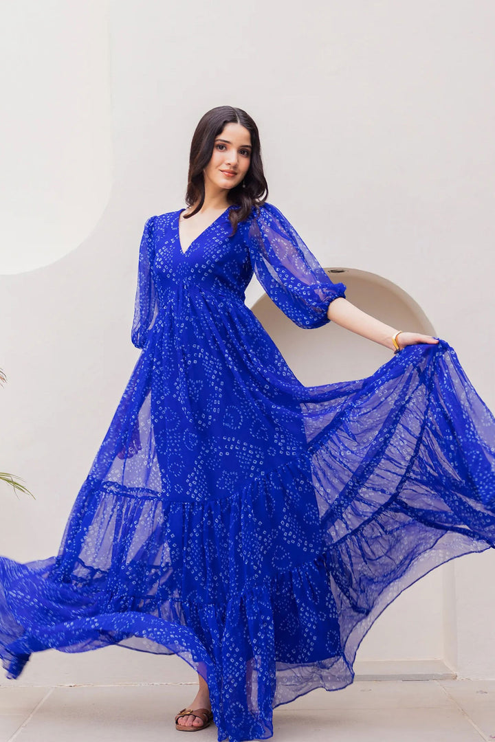 Blue Color Gorgeous Readymade Georgetta Gown | Buy Online India