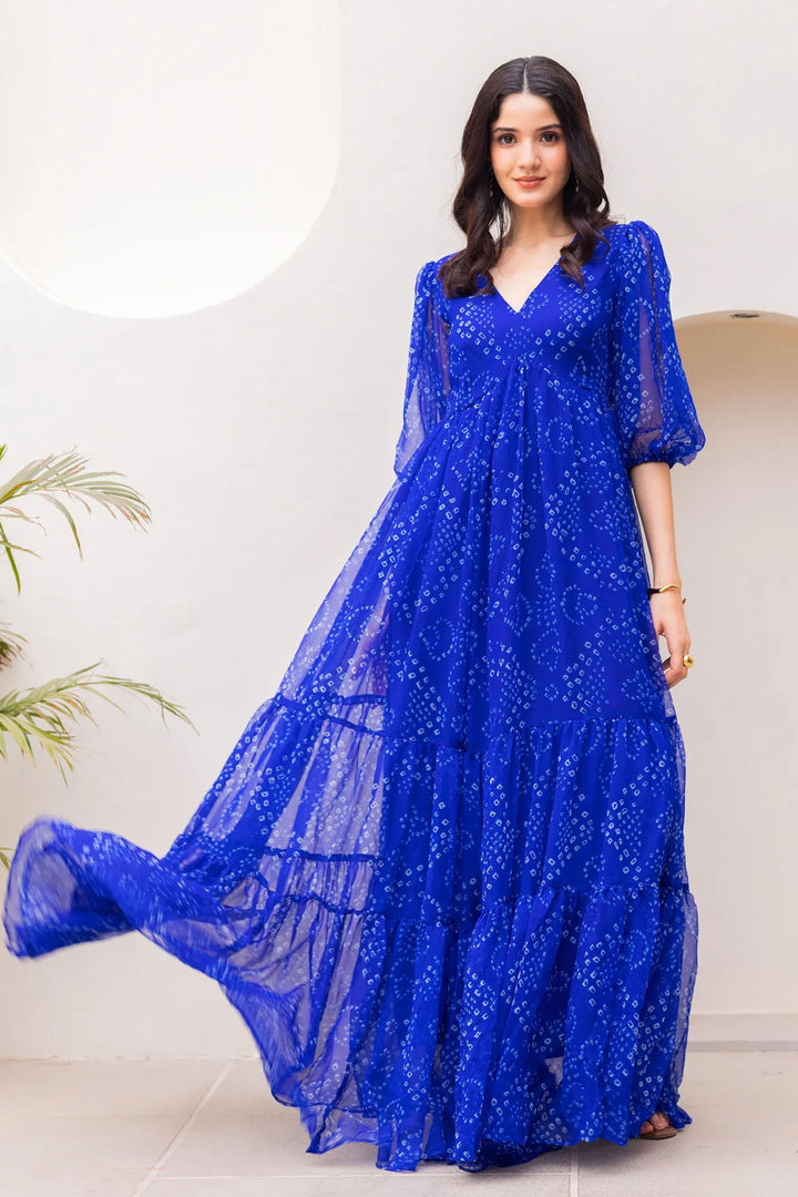 Blue Color Gorgeous Readymade Georgetta Gown | Buy Online India