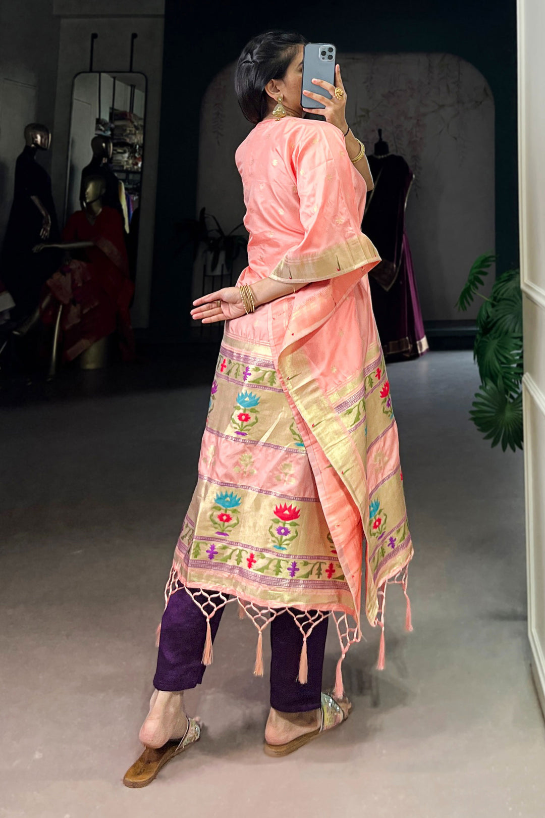 Beguiling Peach Color Art Silk Fabric Readymade Kaftan | Buy Online India