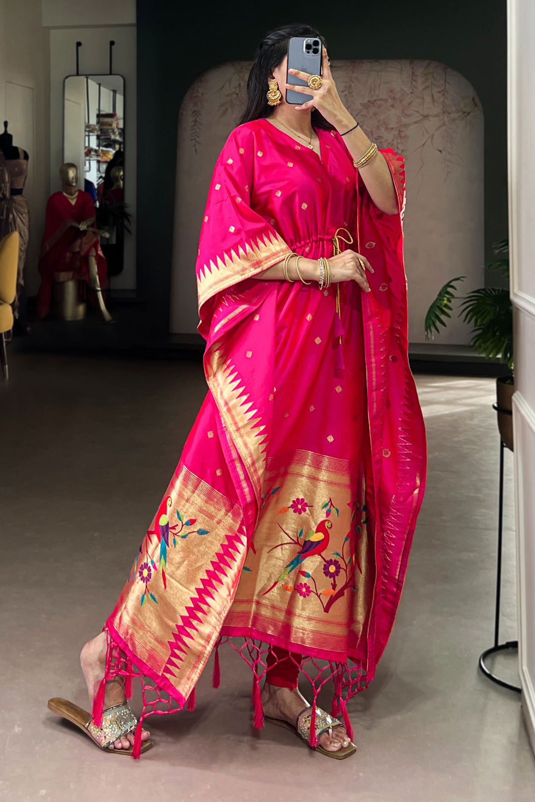 Pink Color Art Silk Fabric Chic Readymade Kaftan | Buy Online India