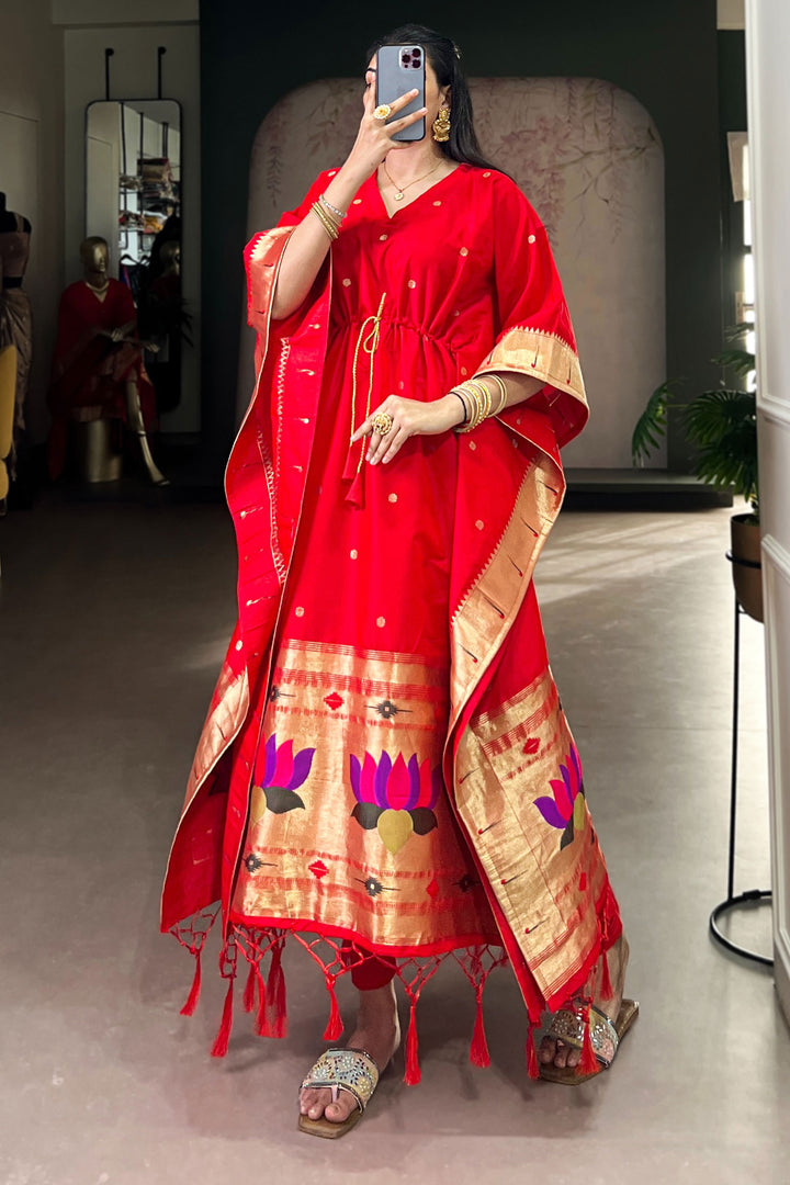 Soothing Red Color Art Silk Fabric Readymade Kaftan | Buy Online India