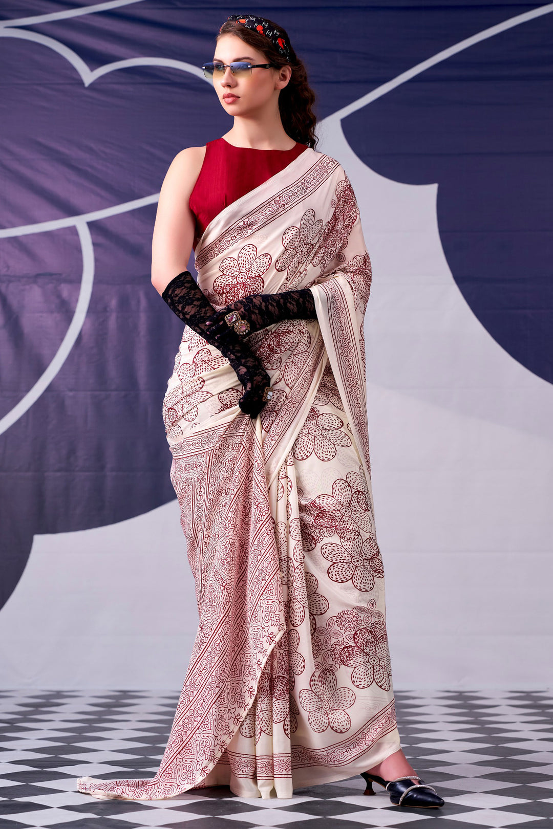 Printed Work On Maroon Color Gorgeous Saree In Satin Silk Fabric | Buy Online India