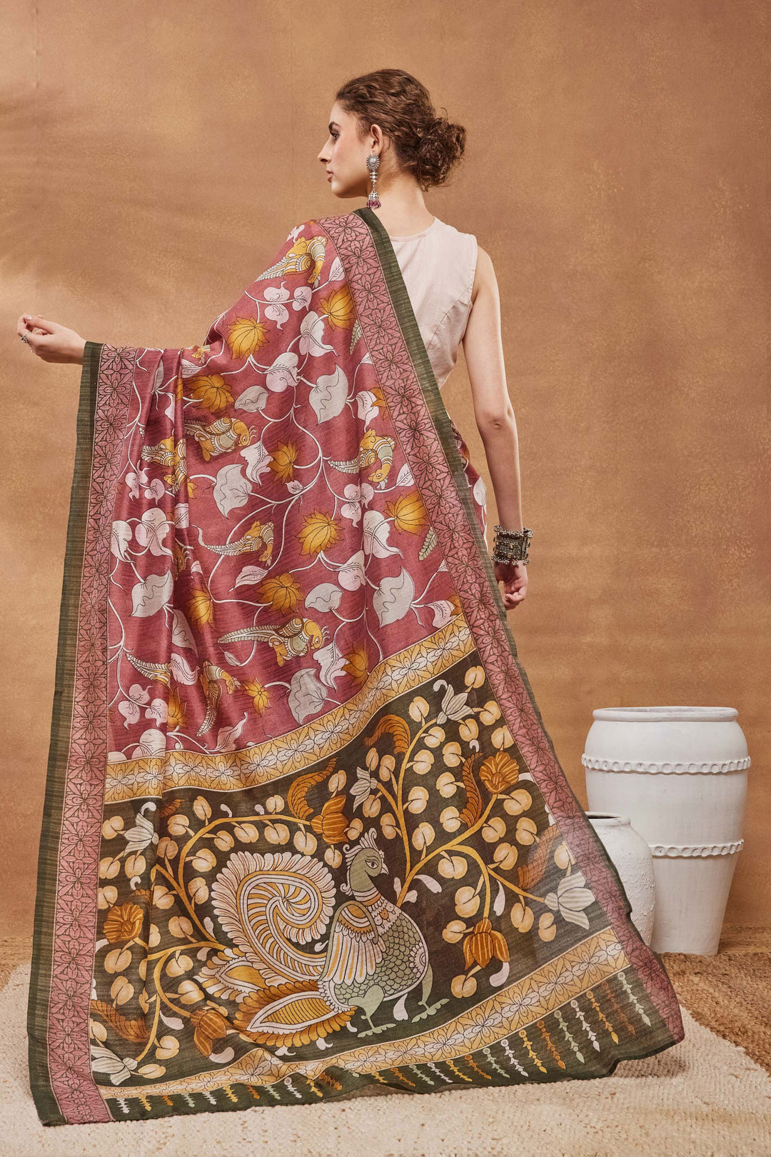 Radiant Floral Printed Work On Pink Color Art Silk Fabric Saree | Buy Online India