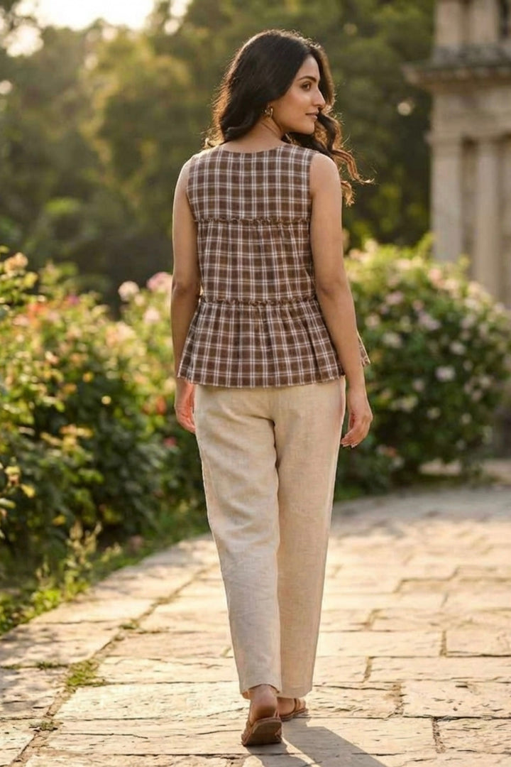 Brown Color Linen Cotton Fabric Stunning Readymade Top Bottom | Buy Online India