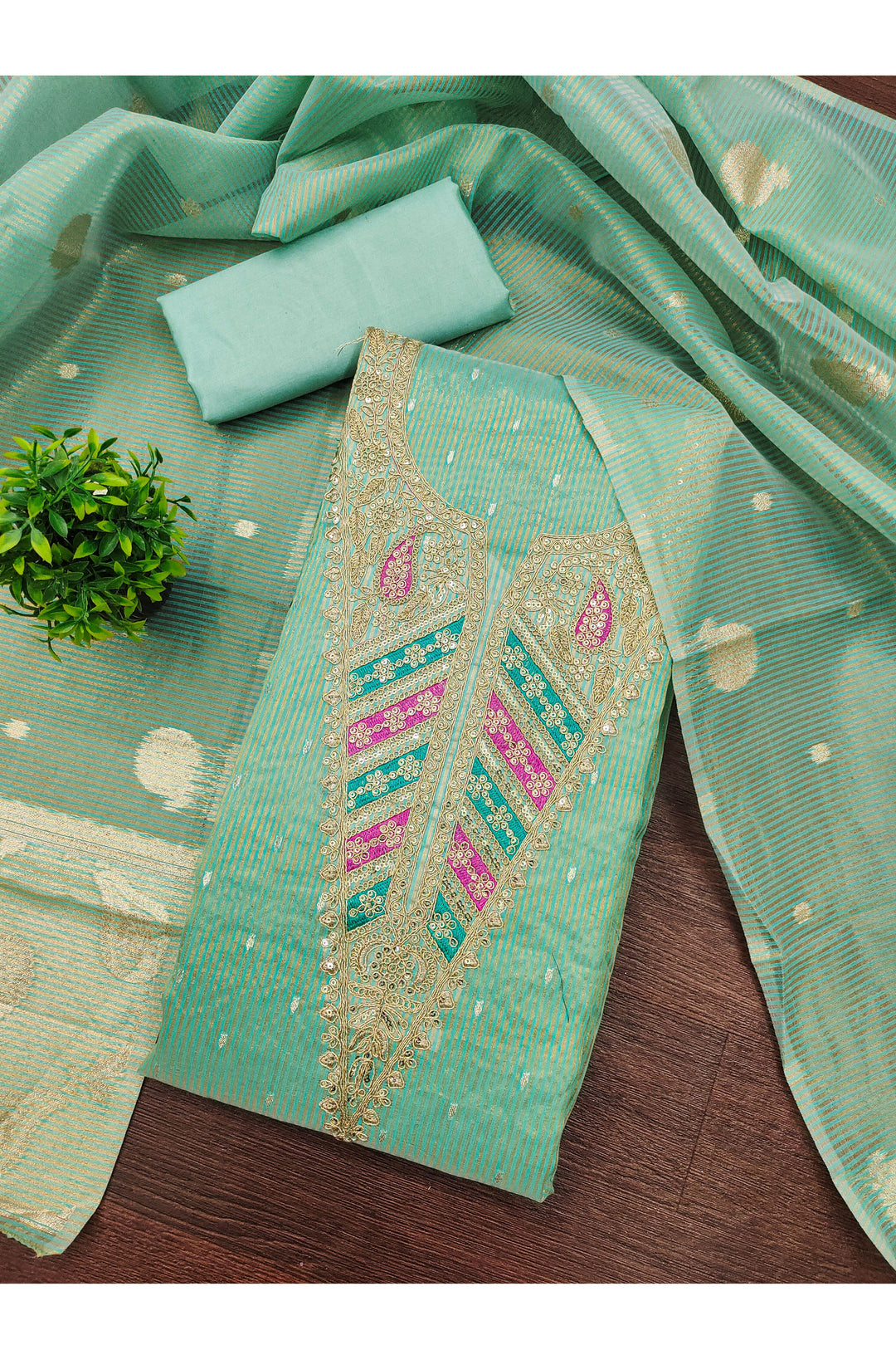 Jacquard Fabric Green Color Attractive Embroidered Salwar Suit | Buy Online India