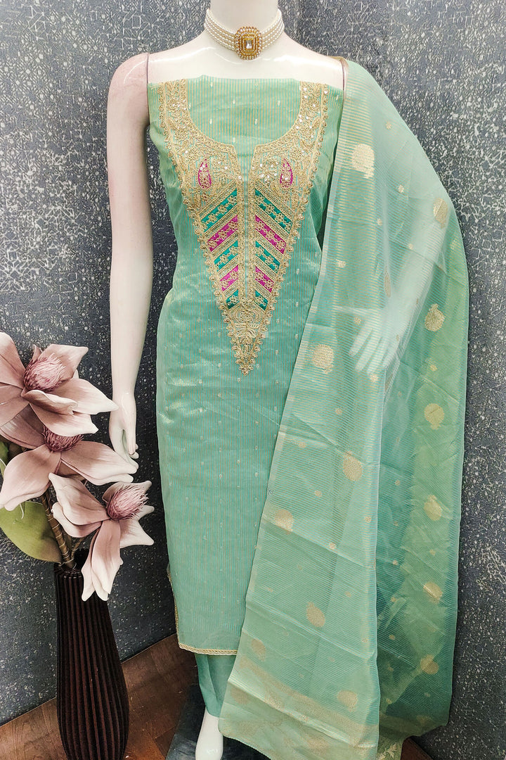 Jacquard Fabric Green Color Attractive Embroidered Salwar Suit | Buy Online India