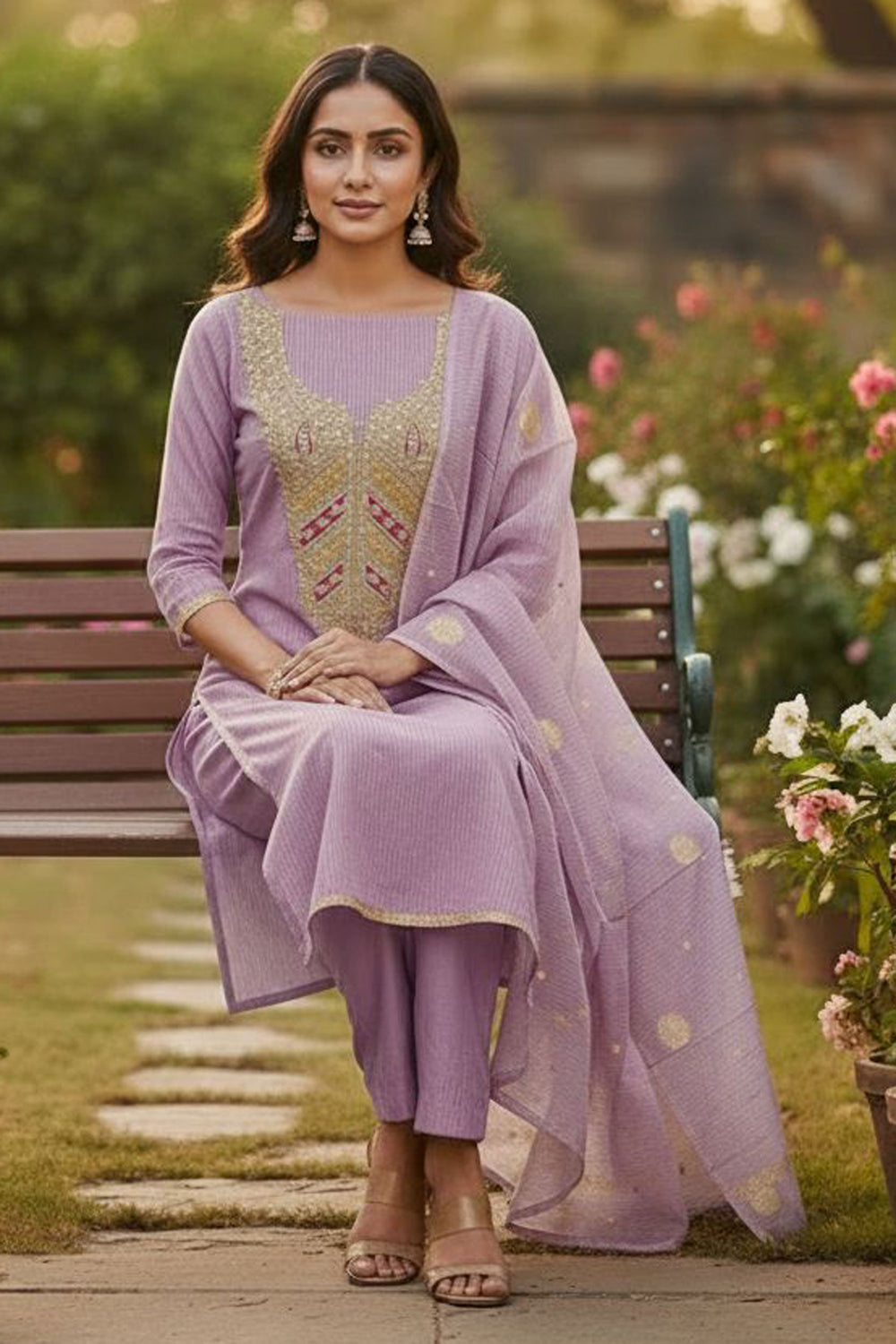 Lavender Color Jacquard Fabric Beautiful Embroidered Salwar Suit | Buy Online India
