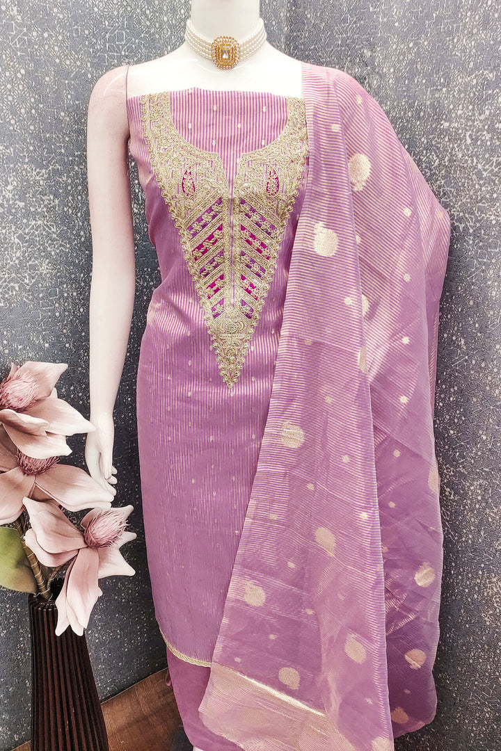 Lavender Color Jacquard Fabric Beautiful Embroidered Salwar Suit | Buy Online India