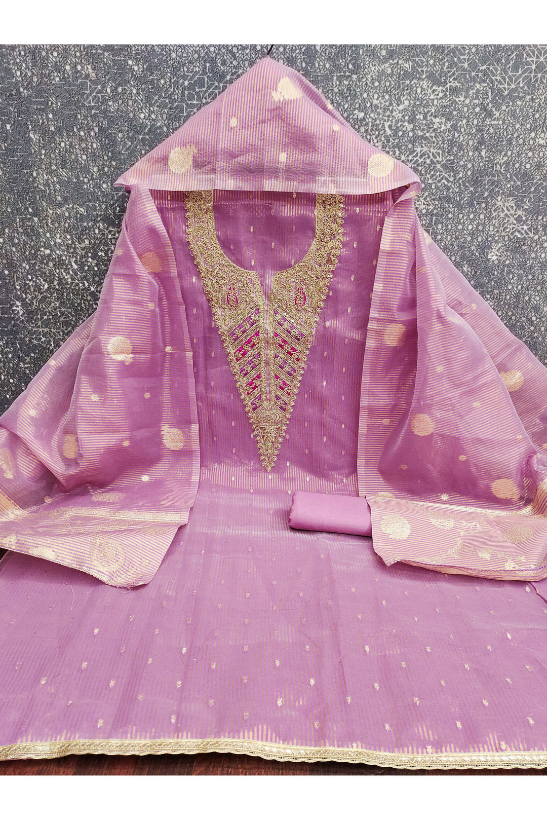 Lavender Color Jacquard Fabric Beautiful Embroidered Salwar Suit | Buy Online India