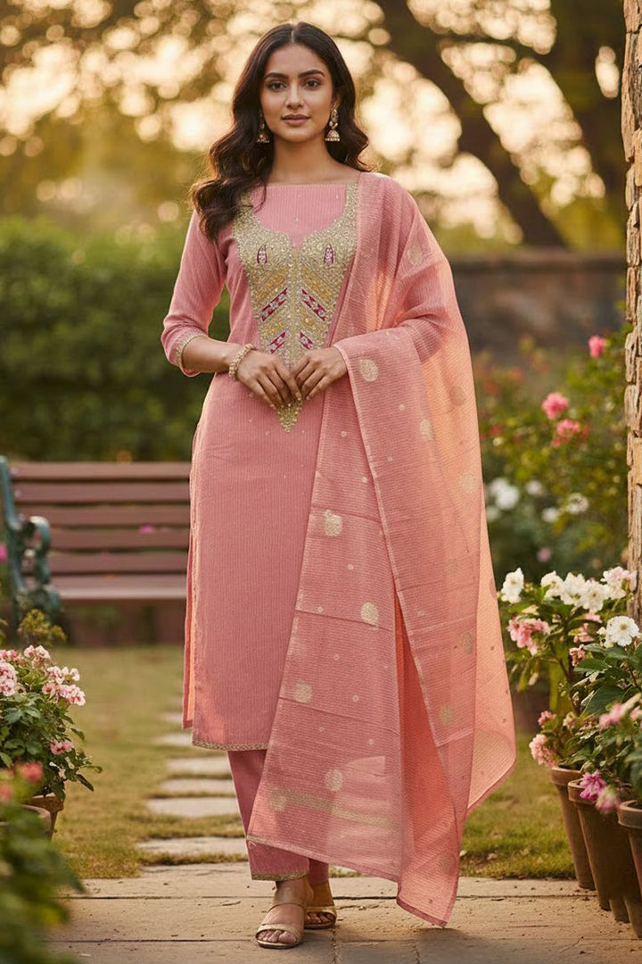 Jacquard Fabric Pink Color Glamorous Embroidered Salwar Suit | Buy Online India
