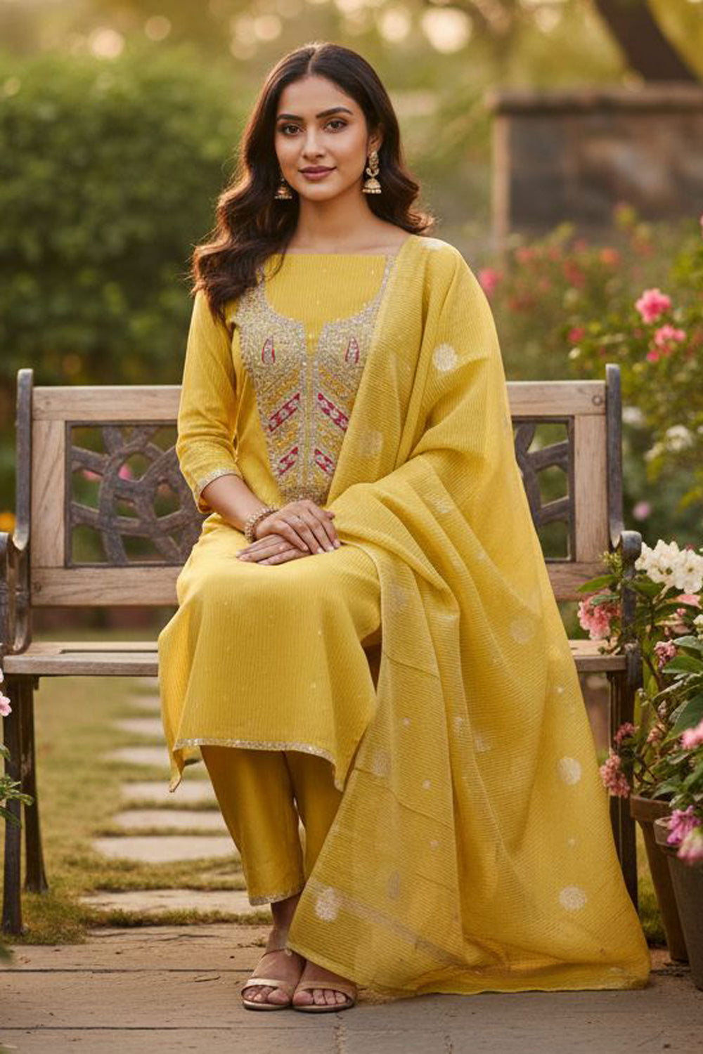 Yellow Color Jacquard Fabric Glorious Embroidered Salwar Suit | Buy Online India