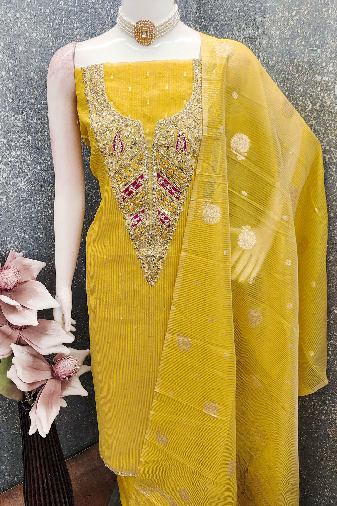 Yellow Color Jacquard Fabric Glorious Embroidered Salwar Suit | Buy Online India