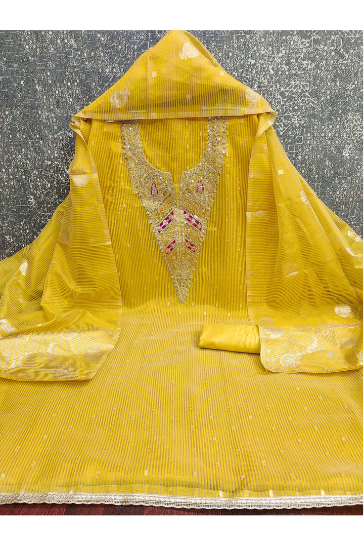 Yellow Color Jacquard Fabric Glorious Embroidered Salwar Suit | Buy Online India