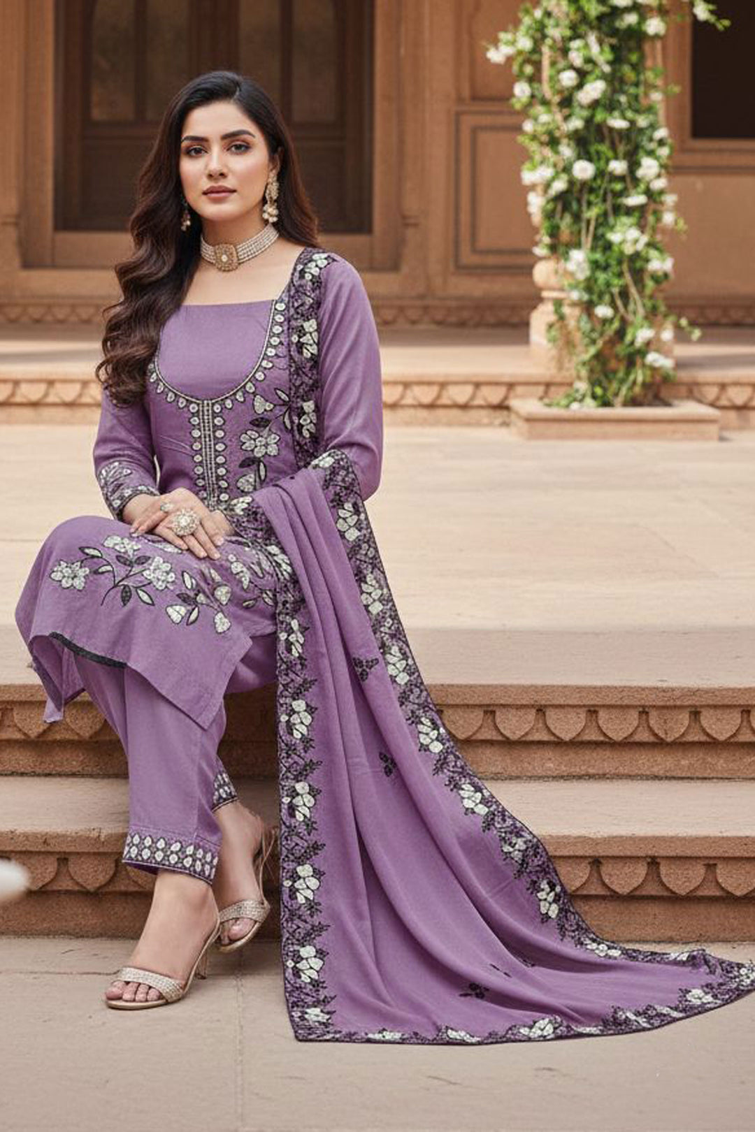 Lavender Color Georgette Fabric Beautiful Function Style Salwar Suit | Buy Online India