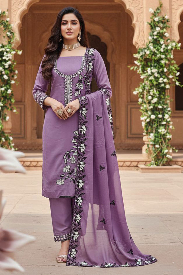 Lavender Color Georgette Fabric Beautiful Function Style Salwar Suit | Buy Online India