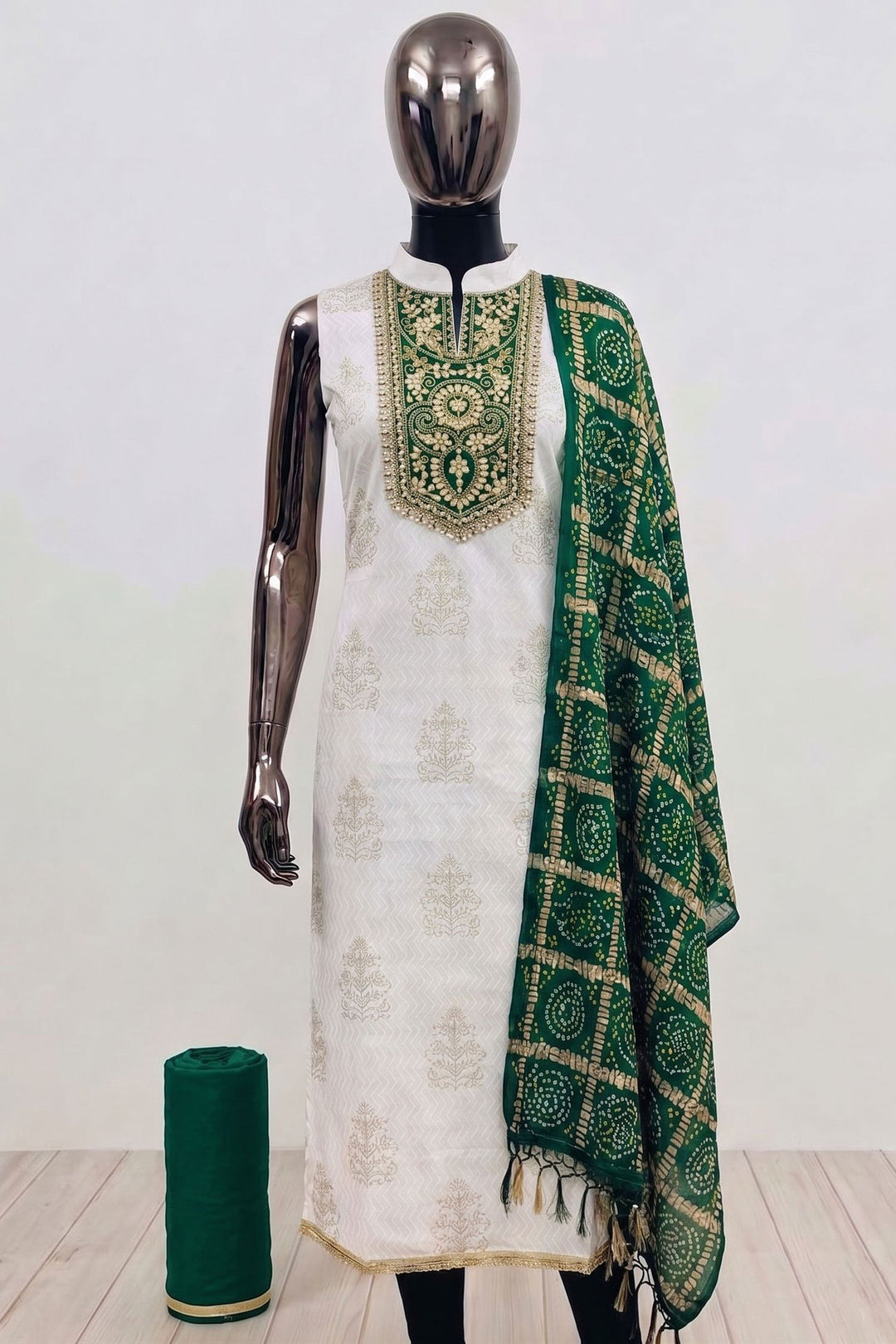 Off White Color Beautiful Festive Style Rayon Salwar Suit