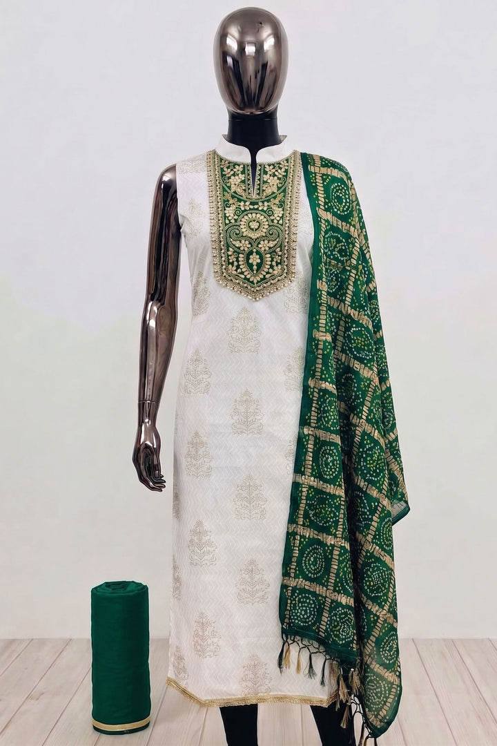 Off White Color Beautiful Festive Style Rayon Salwar Suit