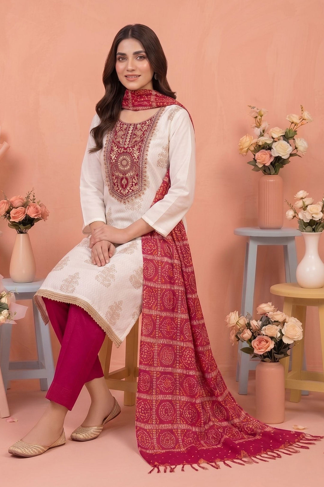 Off White Color Glamorous Festive Style Rayon Salwar Suit