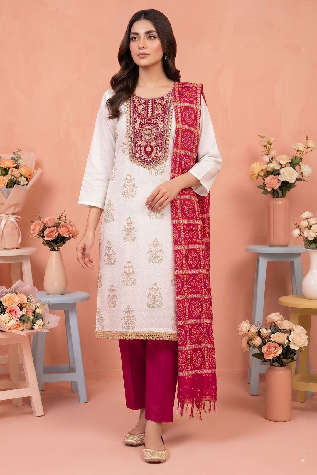 Off White Color Glamorous Festive Style Rayon Salwar Suit