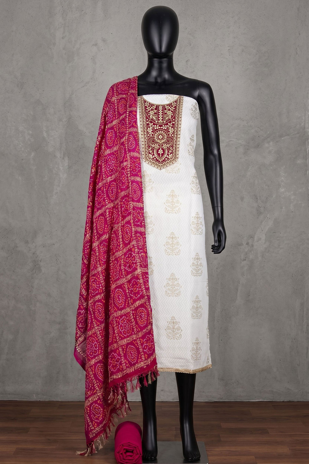 Off White Color Glamorous Festive Style Rayon Salwar Suit