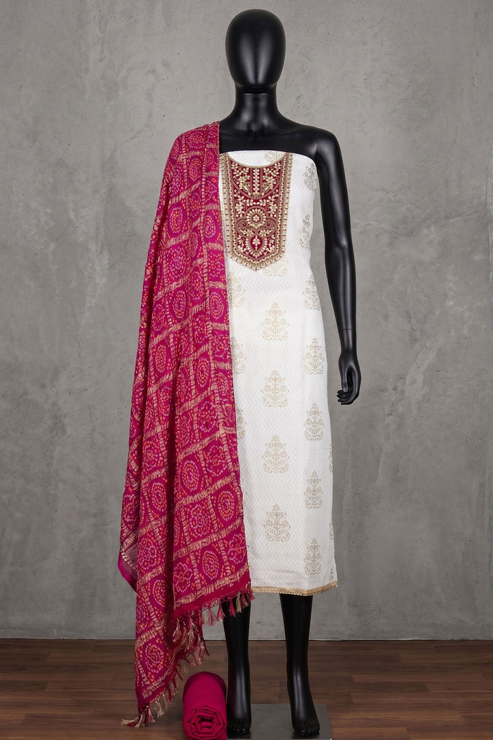 Off White Color Glamorous Festive Style Rayon Salwar Suit