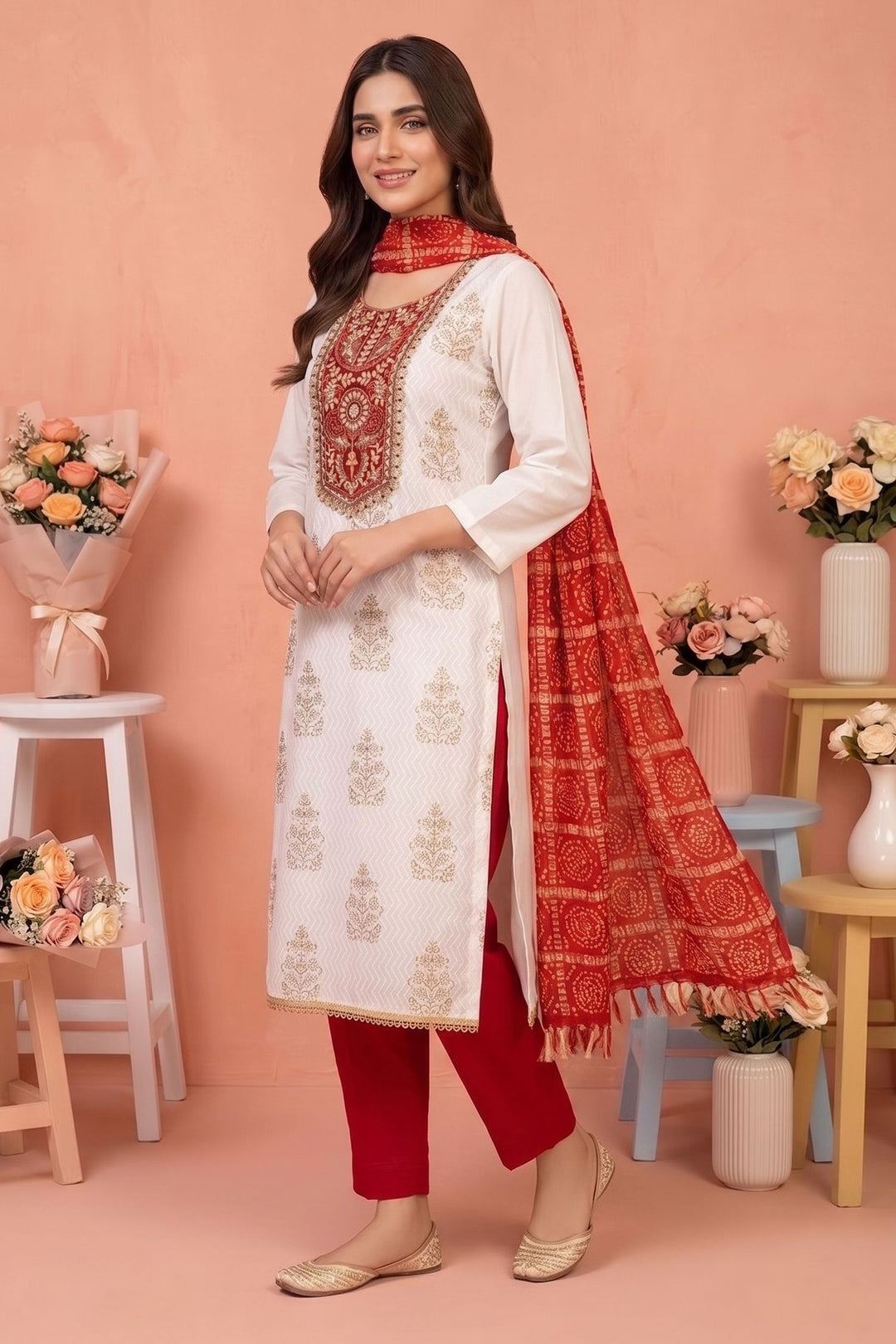 Off White Color Glorious Festive Style Rayon Salwar Suit