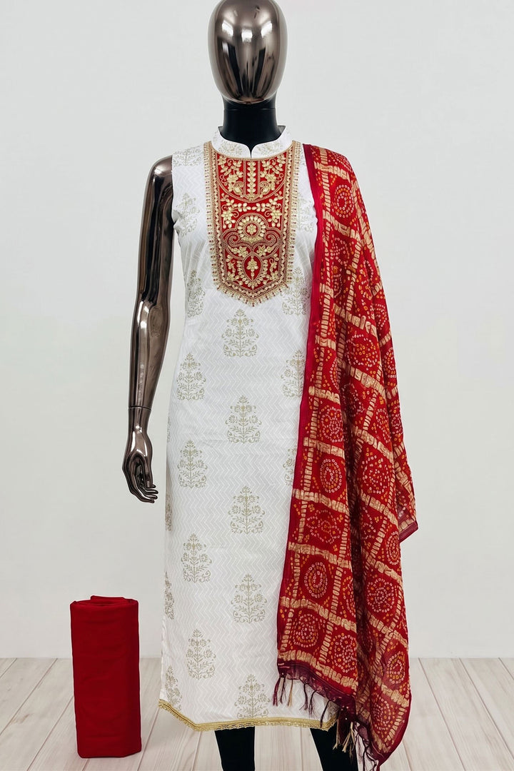 Off White Color Glorious Festive Style Rayon Salwar Suit