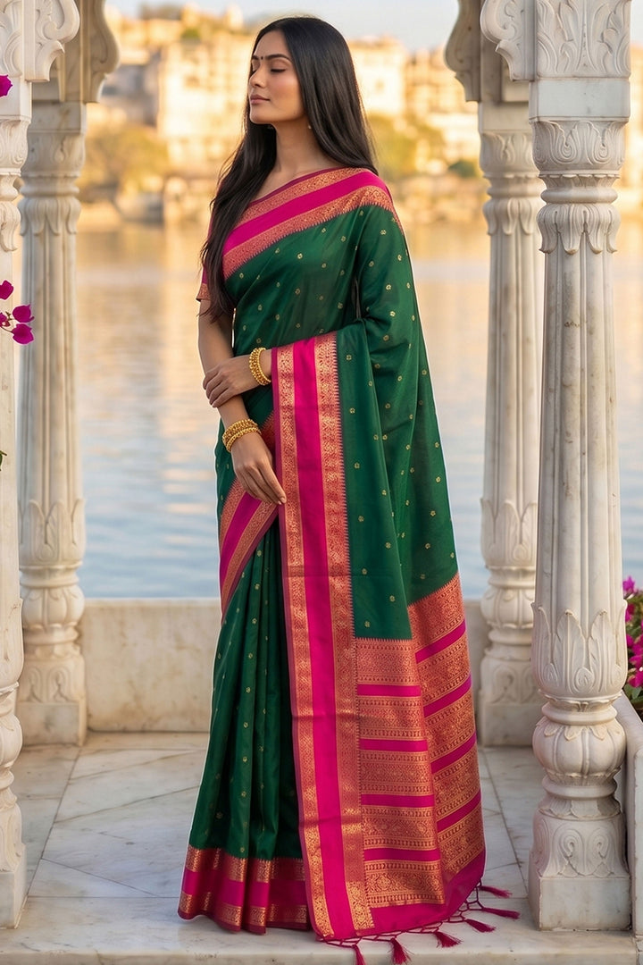 Green Color Art Silk Coveted Weaving Design Saree | Buy Online India
