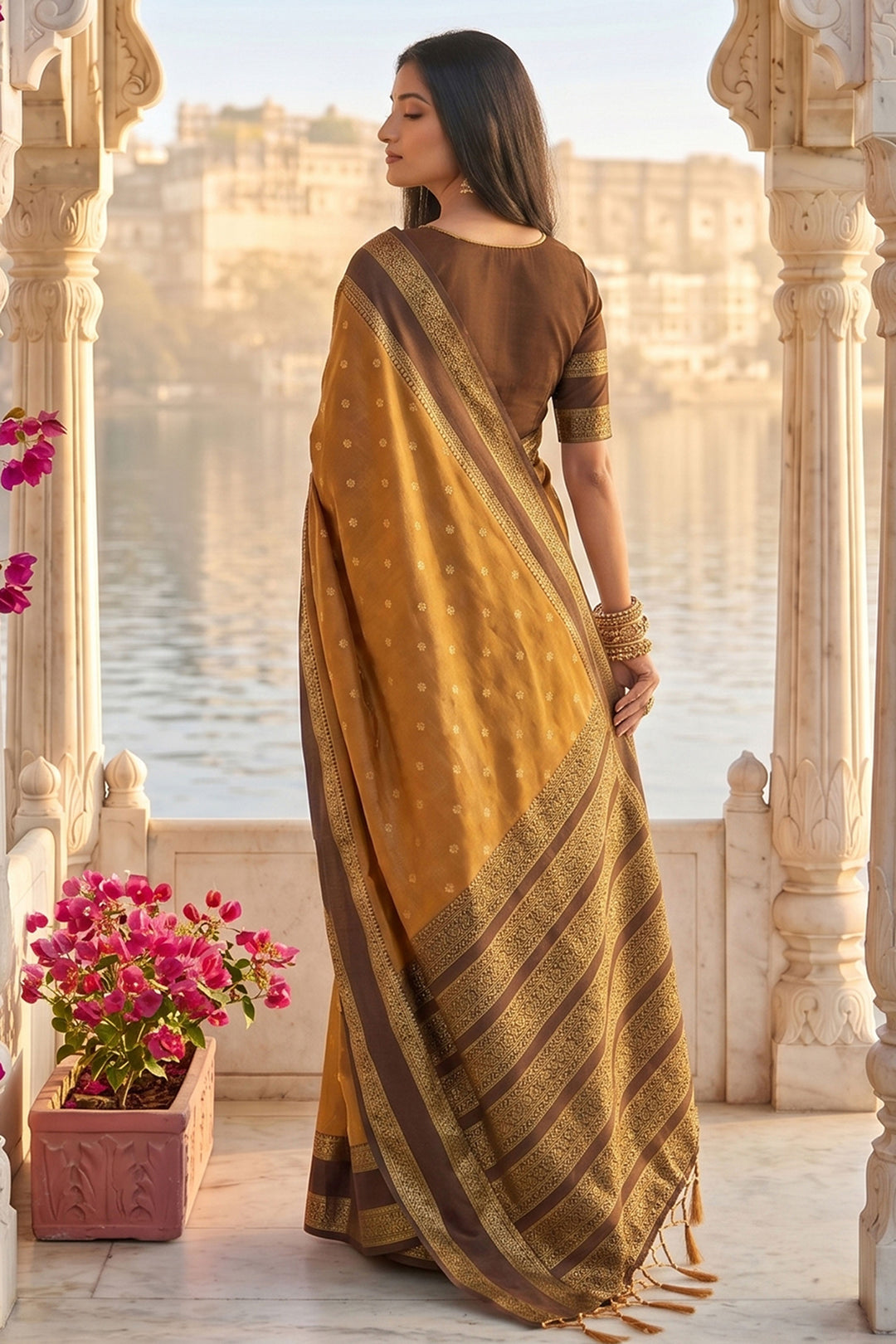 Mustard Color Art Silk Engaging Weaving Design Saree | Buy Online India