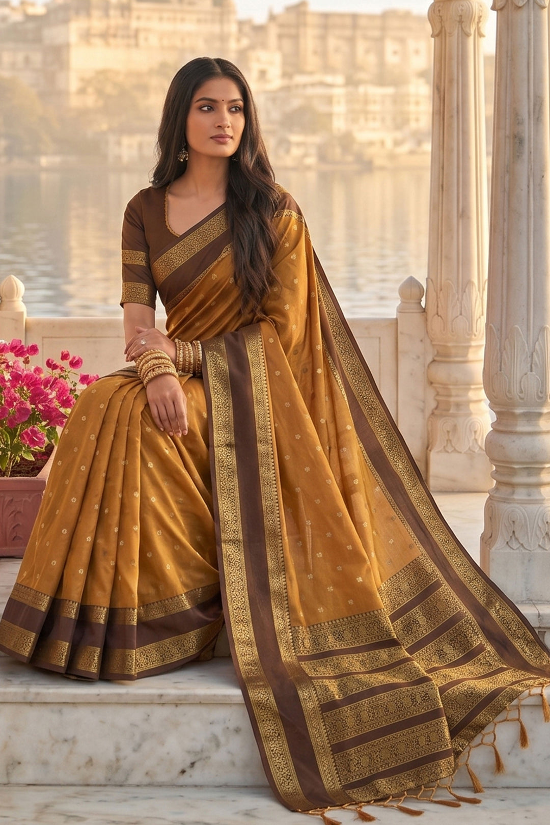 Mustard Color Art Silk Engaging Weaving Design Saree | Buy Online India
