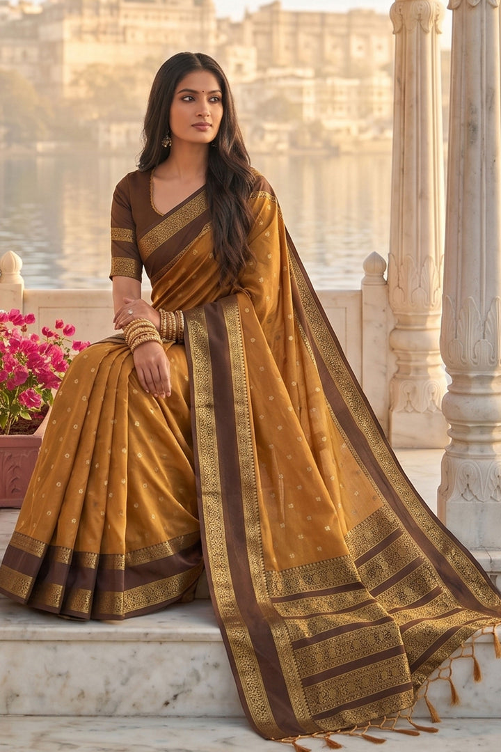 Mustard Color Art Silk Engaging Weaving Design Saree | Buy Online India