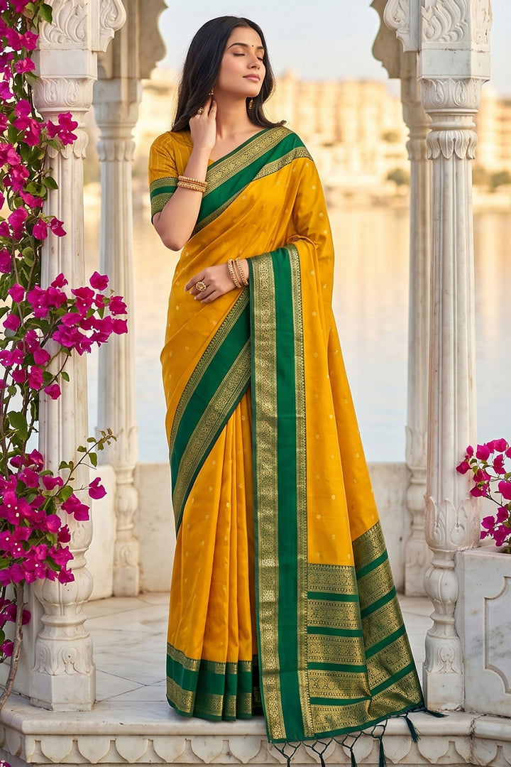 Yellow Color Sober Weaving Design Art Silk Saree | Buy Online India