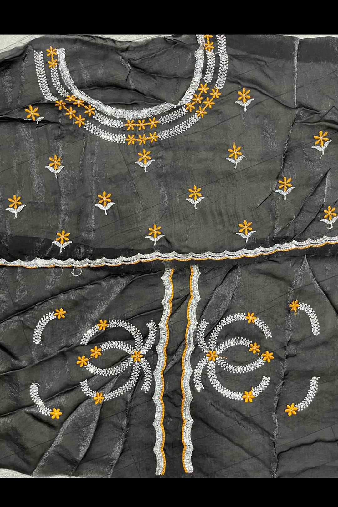 Alluring Mustard Color Sequince Work Two Tone Satin Saree | Buy Online India