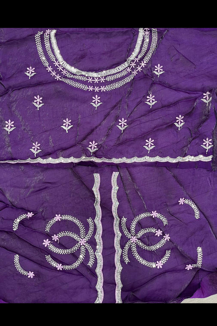 Lavender Color Sequince Work Graceful Two Tone Satin Saree | Buy Online India