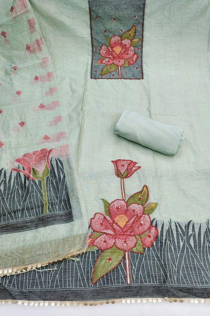 Tempting Banarasi Cotton Green Color Salwar Suit | Buy Online India