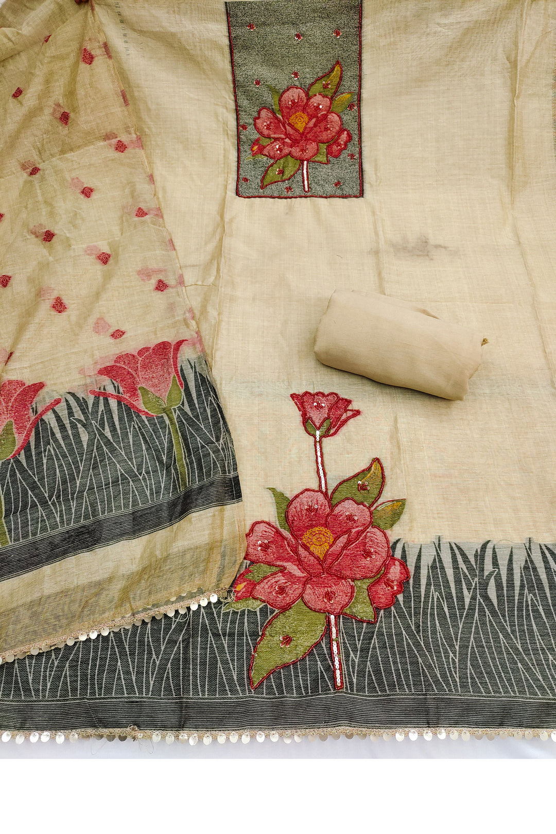Engaging Beige Color Banarasi Cotton Salwar Suit | Buy Online India