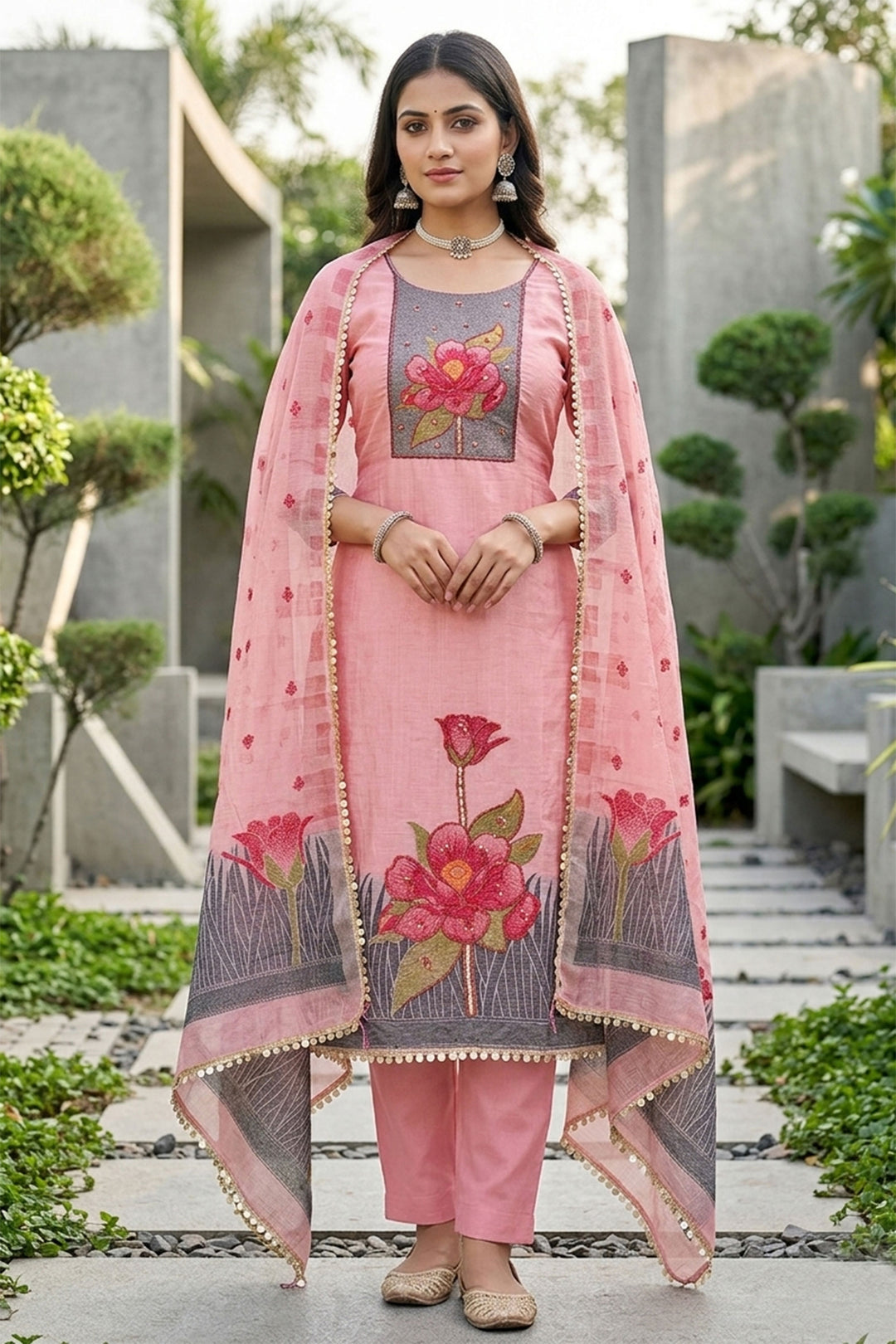 Classic Pink Color Salwar Suit In Banarasi Cotton | Buy Online India