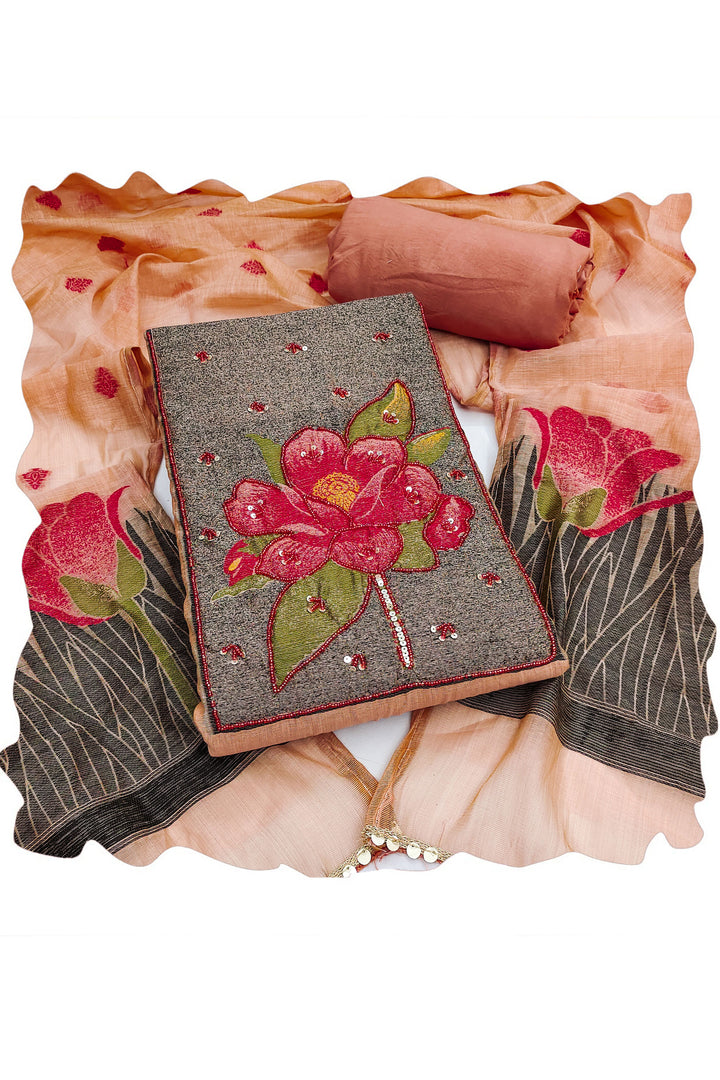Trendy Banarasi Cotton Salwar Suit In Peach Color | Buy Online India