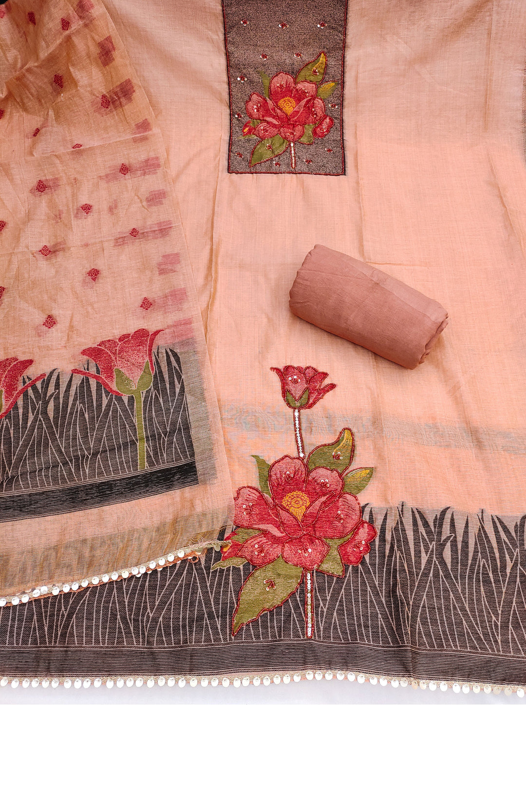 Trendy Banarasi Cotton Salwar Suit In Peach Color | Buy Online India