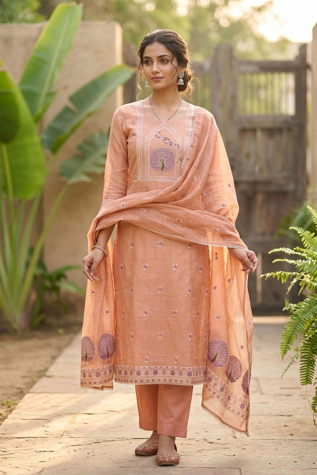 Amazing Orange Color Banarasi Cotton Salwar Suit | Buy Online India
